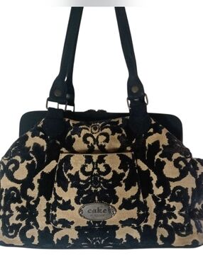 Cake By Petunia Pickle Bottom Diaper Bag In A Velvet Black And Cream Damask GUC